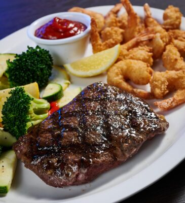 Flat Iron + Fried Shrimp