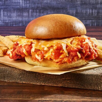 Big Red Chicken Sandwich with fries